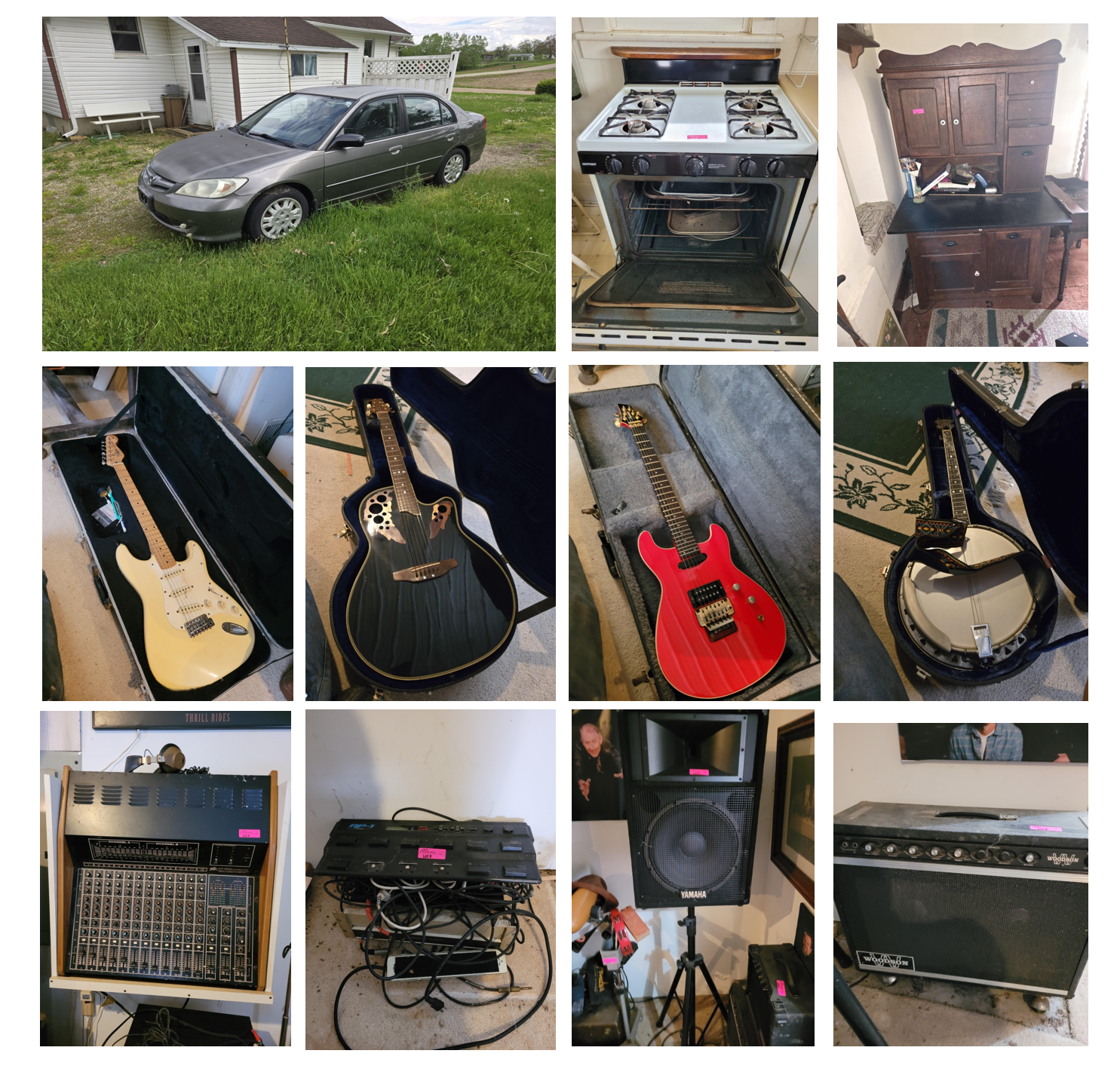 2004 Honda Civic, Multiple Acoustic & Electric Guitars plus Equipment, Appliances, Vintage Furniture, Lots of Tools, Household & More