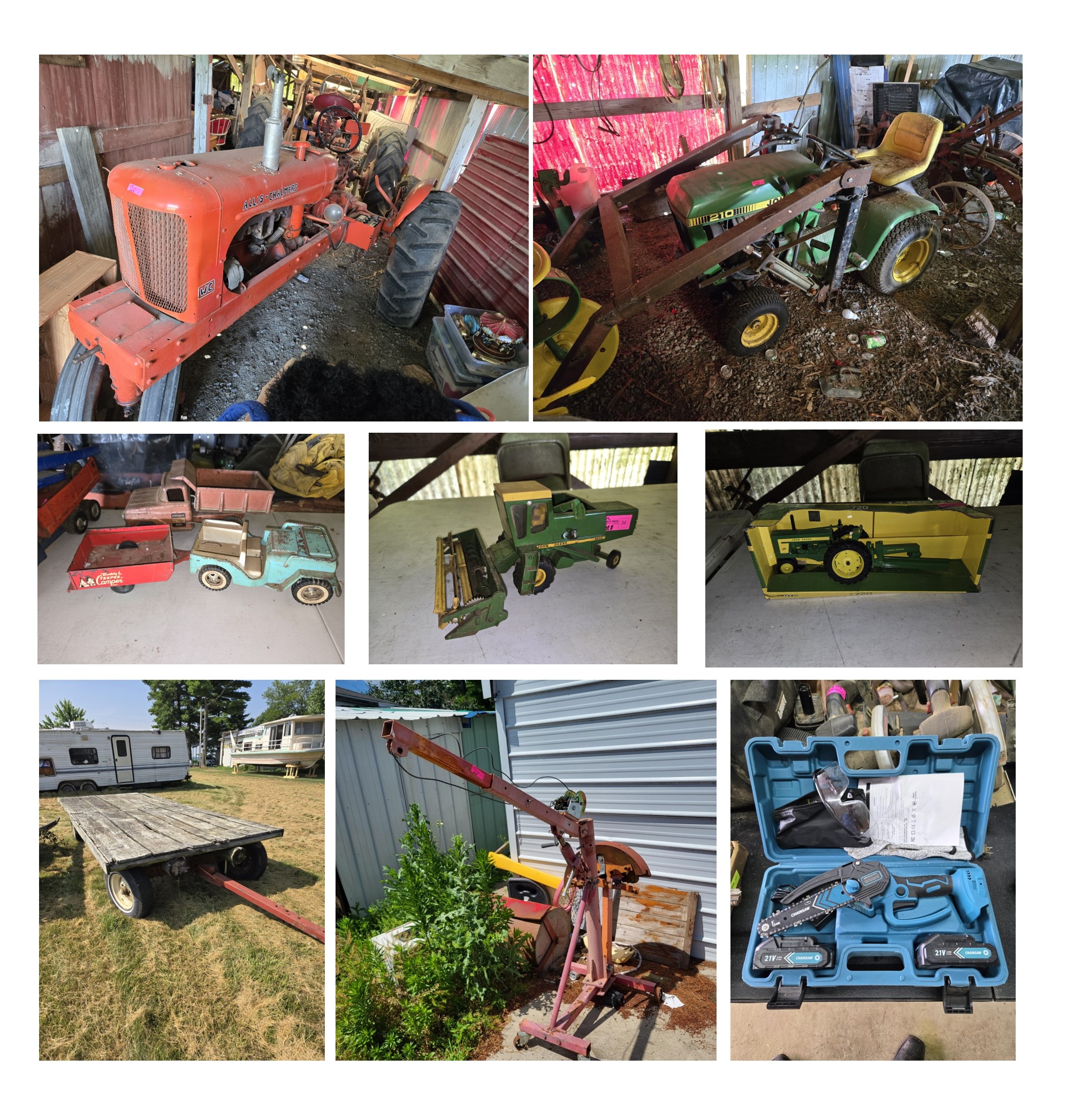 John Deer Tractor, Mowers, 16' Hay Wagon, Trailer, Vintage Farm 1/16 Scale Toys, Collectibles, Tons of Power & Hand Tools
