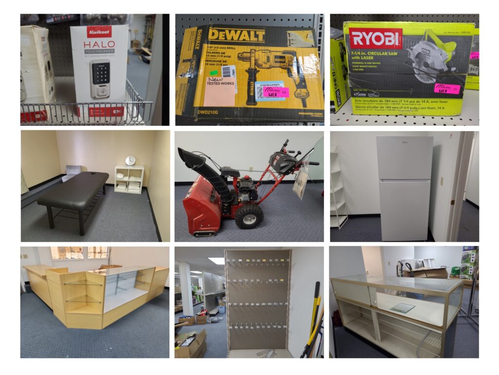 Inventory Liquidation of New and Pre-Owned: Hand & Power Tools, Door Handles & Smart Locks, Shelving & Display Cases, Massage Beds & Appliances