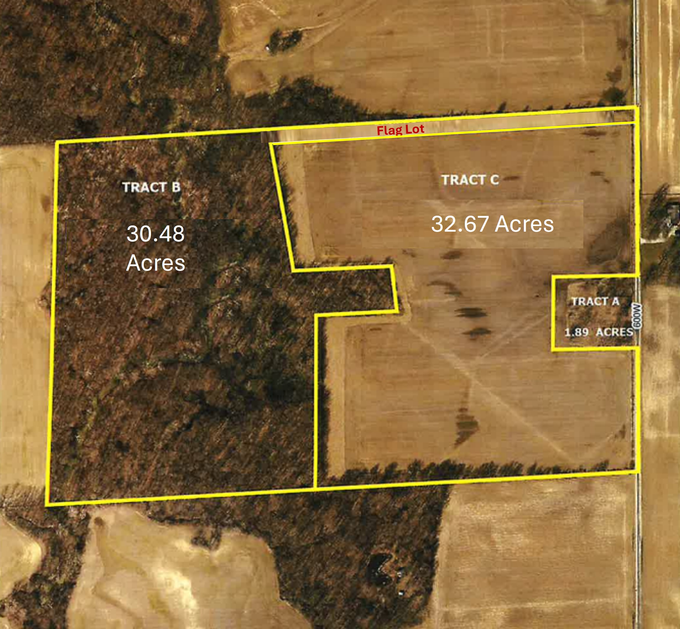 65 Acre Farm offered in 3 Individual Tracts of 1.89ac Land, 30.48ac Wooded, and 32.67ac Tillable