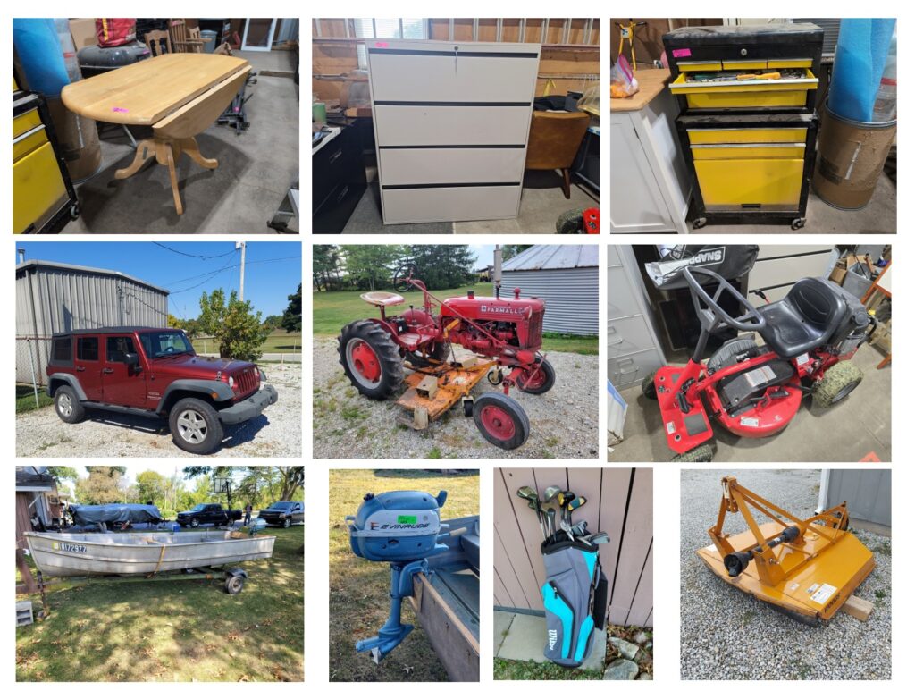 2010 Jeep Wrangler, 1953 Farmall Tractor, Several Aluminum Fishing Boats, Motors, Trolling Motors, Tackle and Gear, Many Golf Clubs & Equipment, Outdoor Items and More