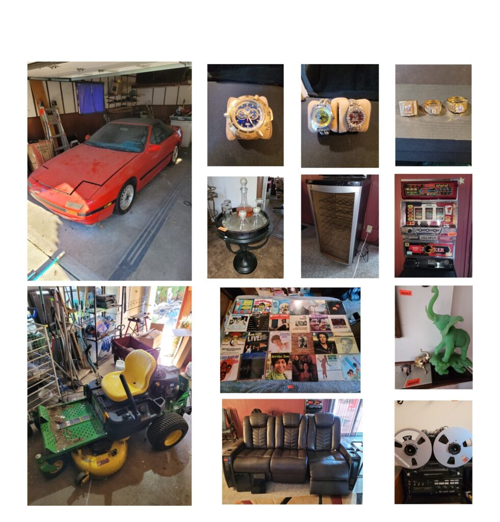 1988 Mazda Convertible, 50+ Invicta Watches, Jewelry, African Tribal & Asian Decor and Statues from international travel, Vinyl Record Collection, Household Furniture & Electronics