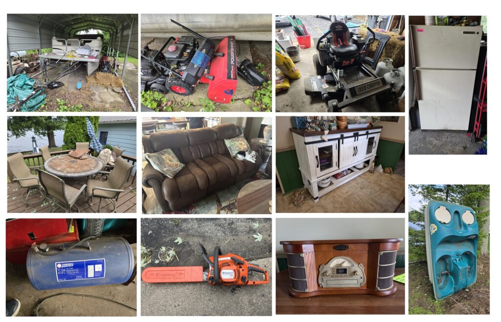 2004 Godfrey 20′ Pontoon, Paddleboat, Lake Toys, Lots of Power & Hand Tools, Zero Turn Mower, Snow Blower,  Household Furniture & Decor