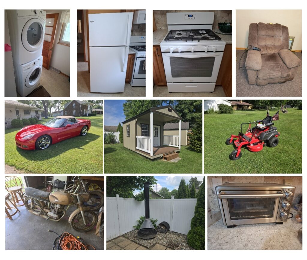2007 Chevrolet Corvette, 1972 Ducati Motorcycle, EZ-Fit 10×16 Sheds, 2024 Zero Turn Mower, Appliances, Household Furniture & Decor, Power Tools and More