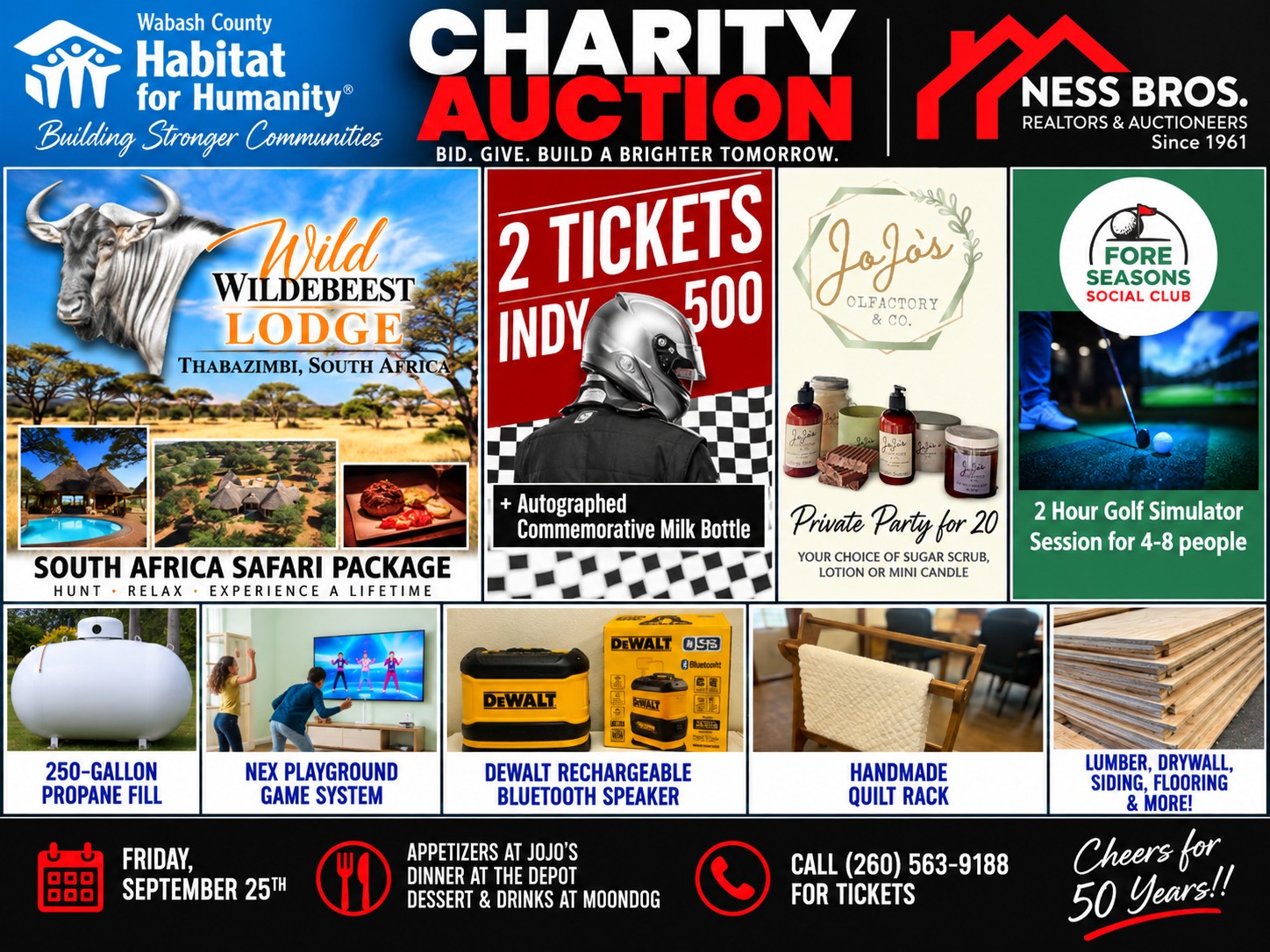 Habitat Charity Auction - Safari, Indy 500 Tickets, Construction Materials, Propane, Electronics, Lifestyle Products & Gifts